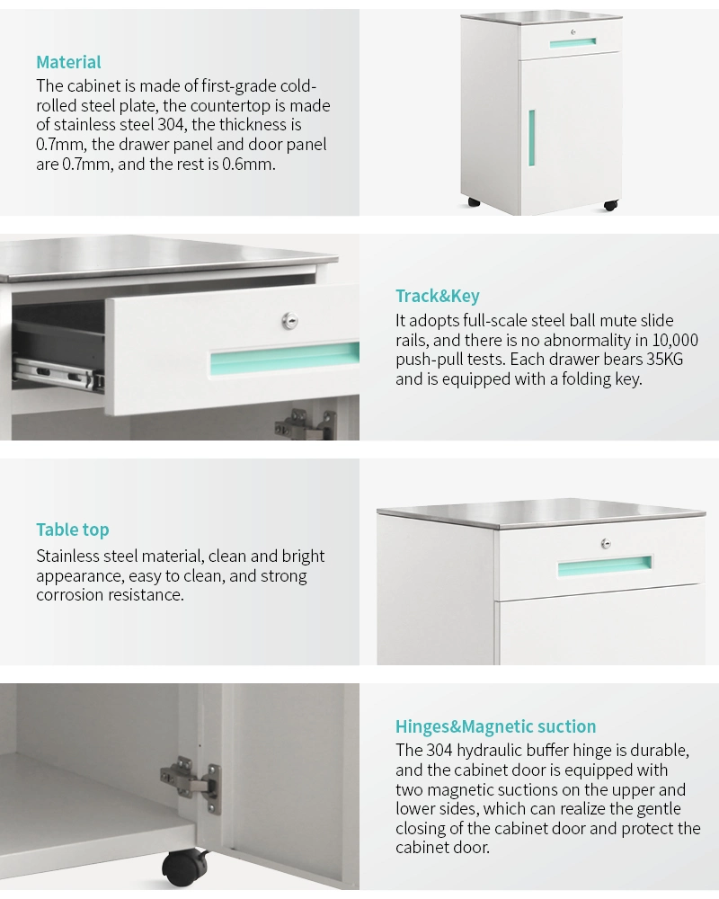 Sks036 Saikang Wholesale Movable Stainless Steel Hospital Medical Bedside Cabinet with Wheels