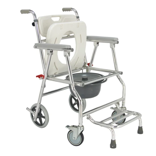 Equipo médico plegable al lado de la silla de inodoro con cómoda de aluminio con ruedas para pacientes portátiles